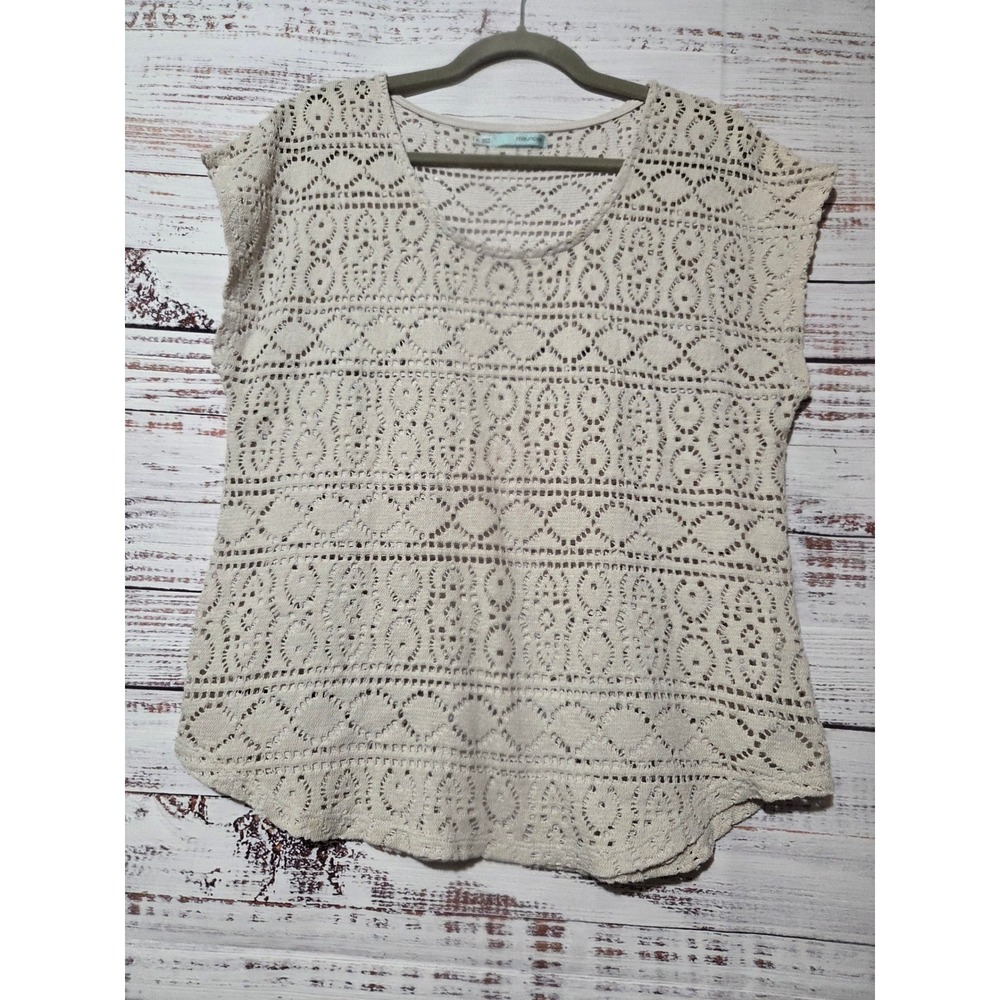 Maurices Womens XL Beige Crochet Sleeveless Top Boho Knit Scoop Neck Tank